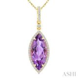 16X7 MM Marquise Shape Amethyst and 1/5 Ctw Round Cut Diamond Semi-Precious Pendant With Chain in 10K Yellow Gold