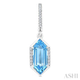 12X5 MM Evoque Gemstones Hexagon Shape Blue Topaz and 1/5 Ctw Round Cut Diamond Semi-Precious Earrings in 10K White Gold