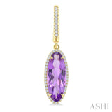 16X6 MM Evoque Gemstones Oval Shape Amethyst and 3/8 Ctw Round Cut Diamond Semi-Precious Earrings in 14K Yellow Gold