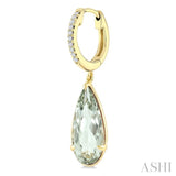 14X6 MM Evoque Gemstones Pear Shape Green Amethyst and 1/10 Ctw Round Cut Diamond Semi-Precious Earrings in 14K Yellow Gold
