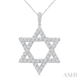 2 Ctw Star of David Round Cut Diamond Fashion Pendant With Chain in 14K White Gold