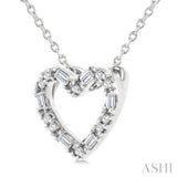 1/10 Ctw Baguette and Round Cut Diamond Heart Shape Fashion Pendant With Chain in 10K White Gold
