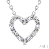 1/10 Ctw Baguette and Round Cut Diamond Heart Shape Fashion Pendant With Chain in 10K White Gold