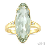 22X8 MM Oval Shape Green Amethyst and 1/50 Ctw Round Cut Diamond Semi-Precious Ring in 14K Yellow Gold