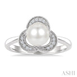 7 MM White Cultured Pearl and 1/20 Ctw Round Cut Diamond Fashion Ring in 10K White Gold