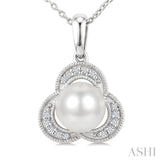 7 MM White Cultured Pearl and 1/20 Ctw Round Cut Diamond Fashion Pendant With Chain in 10K White Gold