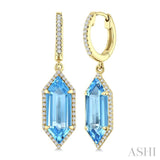 16X6 MM Evoque Gemstones Hexagon Shape Blue Topaz and 3/8 Ctw Round Cut Diamond Semi-Precious Earrings in 14K Yellow Gold