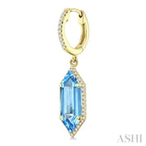 16X6 MM Evoque Gemstones Hexagon Shape Blue Topaz and 3/8 Ctw Round Cut Diamond Semi-Precious Earrings in 14K Yellow Gold