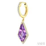 14X7 MM Evoque Gemstones Kite Shape Amethyst and 1/3 Ctw Round Cut Diamond Semi-Precious Earrings in 14K Yellow Gold