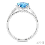 16X7 MM Shield Shape Blue Topaz and 1/6 Ctw Round Cut Diamond Semi-Precious Ring in 10K White Gold