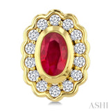 5X3 MM Oval Shape Ruby and 1/5 Ctw Round Cut Diamond Bold Precious Earrings in 10K Yellow Gold