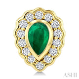 5X3 MM Pear Shape Emerald and 1/5 Ctw Round Cut Diamond Bold Precious Earrings in 10K Yellow Gold