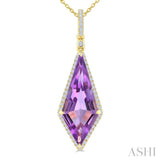 22X9 MM Evoque Gemstones Kite Shape Amethyst and 1/4 Ctw Round Cut Diamond Semi-Precious Pendant With Chain in 14K Yellow Gold
