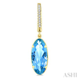 14X6 MM Evoque Gemstones Oval Shape Blue Topaz and 1/10 Ctw Round Cut Diamond Semi-Precious Earrings in 14K Yellow Gold