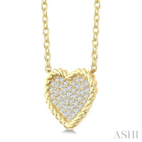 1/5 Ctw Round Cut Diamond Rope Border Heart Motif Fashion Pendant With Chain in 10K Yellow Gold