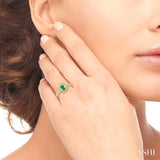 5x3 MM Oval Shape Emerald and 1/10 Ctw Round Cut Diamond Ring in 14K Yellow Gold.