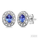 4x3 MM Oval Shaped Tanzanite and 1/10 Ctw Round Cut Diamond Earrings in 10K White Gold