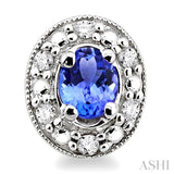 4x3 MM Oval Shaped Tanzanite and 1/10 Ctw Round Cut Diamond Earrings in 10K White Gold