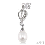 8x6 MM Drop Cut Cultured Pearls and 1/10 Ctw Round Cut Diamond Drop Earrings in 10K White Gold