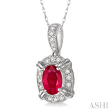 6x4 MM Oval Cut Ruby and 1/10 Ctw Round Cut Diamond Pendant in 10K White Gold with Chain