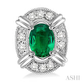 5x3 MM Oval Cut Emerald and 1/10 Ctw Round Cut Diamond Earrings in 10K White Gold
