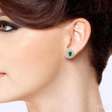 5x3 MM Oval Cut Emerald and 1/10 Ctw Round Cut Diamond Earrings in 10K White Gold