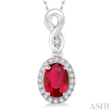 6x4 MM Oval Cut Ruby and 1/10 Ctw Round Cut Diamond Pendant in 10K White Gold with Chain