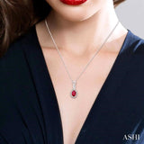 6x4 MM Oval Cut Ruby and 1/10 Ctw Round Cut Diamond Pendant in 10K White Gold with Chain