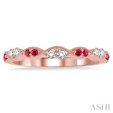 1.35 MM Round Cut Ruby and 1/5 Ctw Round Cut Diamond Precious Half Eternity Wedding Band in 14K Rose Gold