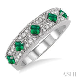 2.5 MM Princess Cut Emerald and 1/6 Ctw Round Cut Diamond Precious Band in 14K White Gold