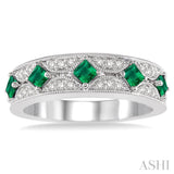 2.5 MM Princess Cut Emerald and 1/6 Ctw Round Cut Diamond Precious Band in 14K White Gold