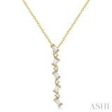 1/3 Ctw Zig-Zag Baguette and Round Cut Diamond Pendant With Chain in 14K Yellow Gold