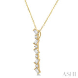 1/3 Ctw Zig-Zag Baguette and Round Cut Diamond Pendant With Chain in 14K Yellow Gold