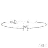 1/20 Ctw Initial 'M' Round Cut Diamond Bracelet in 10K White Gold