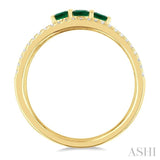 3.2 MM, 2.7 MM Round Emerald & 1/4 Ctw Round Cut Diamond Past, Present and Future Precious Layered Fashion Ring in 10K Yellow Gold