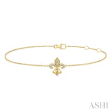 1/20 Ctw Petite Fleur De Lis Round Cut Diamond Fashion Bracelet in 10K Yellow Gold