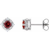 14K White Gold Natural Mozambique Garnet & .08 CTW Natural Diamond Halo-Style Earrings