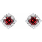 14K White Gold Natural Mozambique Garnet & .08 CTW Natural Diamond Halo-Style Earrings