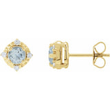 14K Yellow Gold Natural Aquamarine & .08 CTW Natural Diamond Halo-Style Earrings