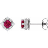 Sterling Silver Lab-Grown Ruby & .08 CTW Natural Diamond Halo-Style Earrings