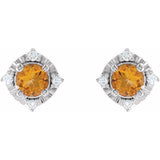 Sterling Silver Natural Citrine & .08 CTW Natural Diamond Halo-Style Earrings