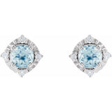 Sterling Silver Natural Sky Blue Topaz & .08 CTW Natural Diamond Halo-Style Earrings