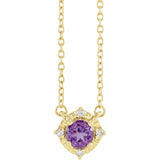 14K Yellow Gold Natural Amethyst & .04 CTW Natural Diamond Halo-Style 18" Necklace