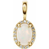 14K Yellow Gold Natural White Opal & .04 CTW Natural Diamond Halo-Style Pendant