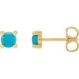 14K Yellow Gold 4 mm Natural Turquoise Earrings