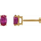 14K Yellow Gold 5x3 mm  Lab-Grown Ruby Earring