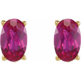 14K Yellow Gold 5x3 mm  Lab-Grown Ruby Earring