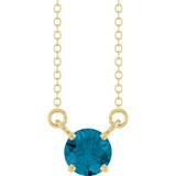 14K Yellow Gold Natural London Blue Topaz Solitaire 18" Necklace