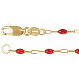 14K Yellow Gold-Filled 1.6 mm Red Enamel Bead Paperclip-Style 16" Chain
