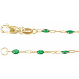 14K Yellow Gold-Filled 1.6 mm Green Enamel Bead Paperclip-Style 20" Chain